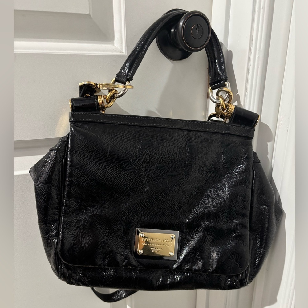 Dolce & Gabbana Black Patent Leather Top Handle Bag - Picture 4 of 16